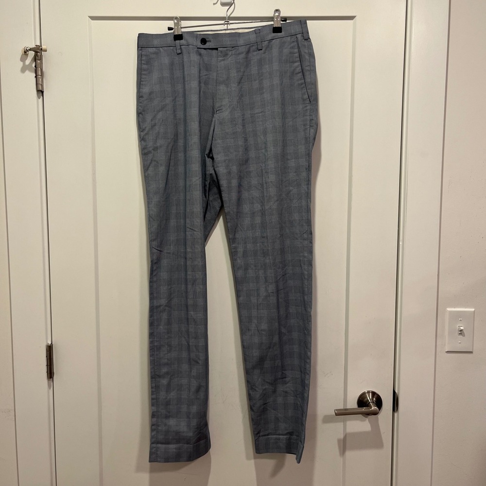 Uniqlo Mens Slim Fit Glen Plaid Dress Pants Blue 32x34 321-125703